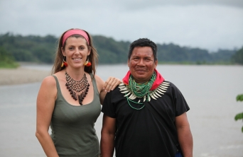 Zoë Tryon with Emergildo Criollo, leader of the Cofan people.